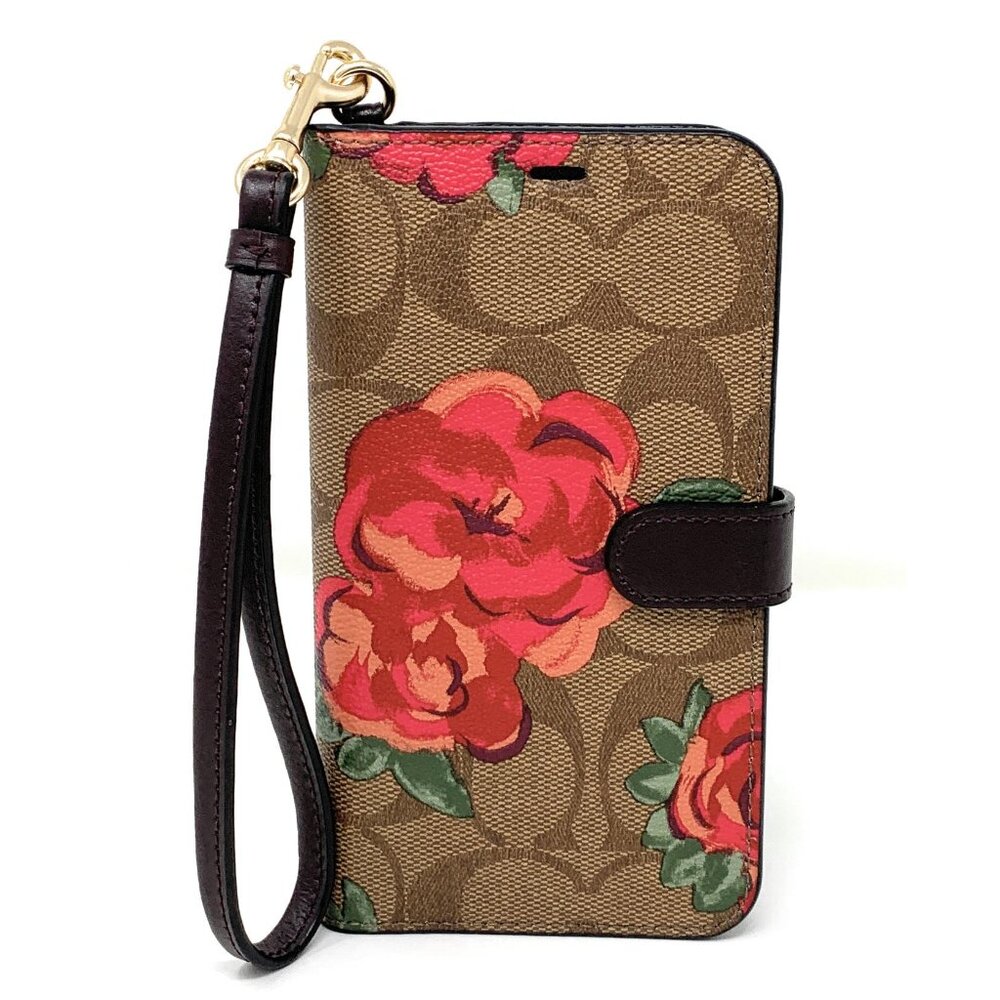 Coach Monogram Floral Leather and Canvas Cellphone Case Wallet for iPhone